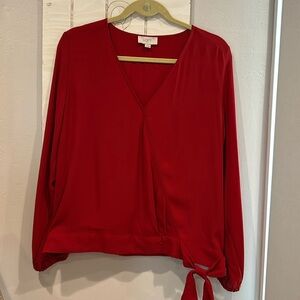 Red Loft v neck dress shirt with banded bottom